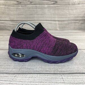 Global Lock Lace Knit Sneakers Women Size 8.5 Slip On Light Weight Walking Shoes